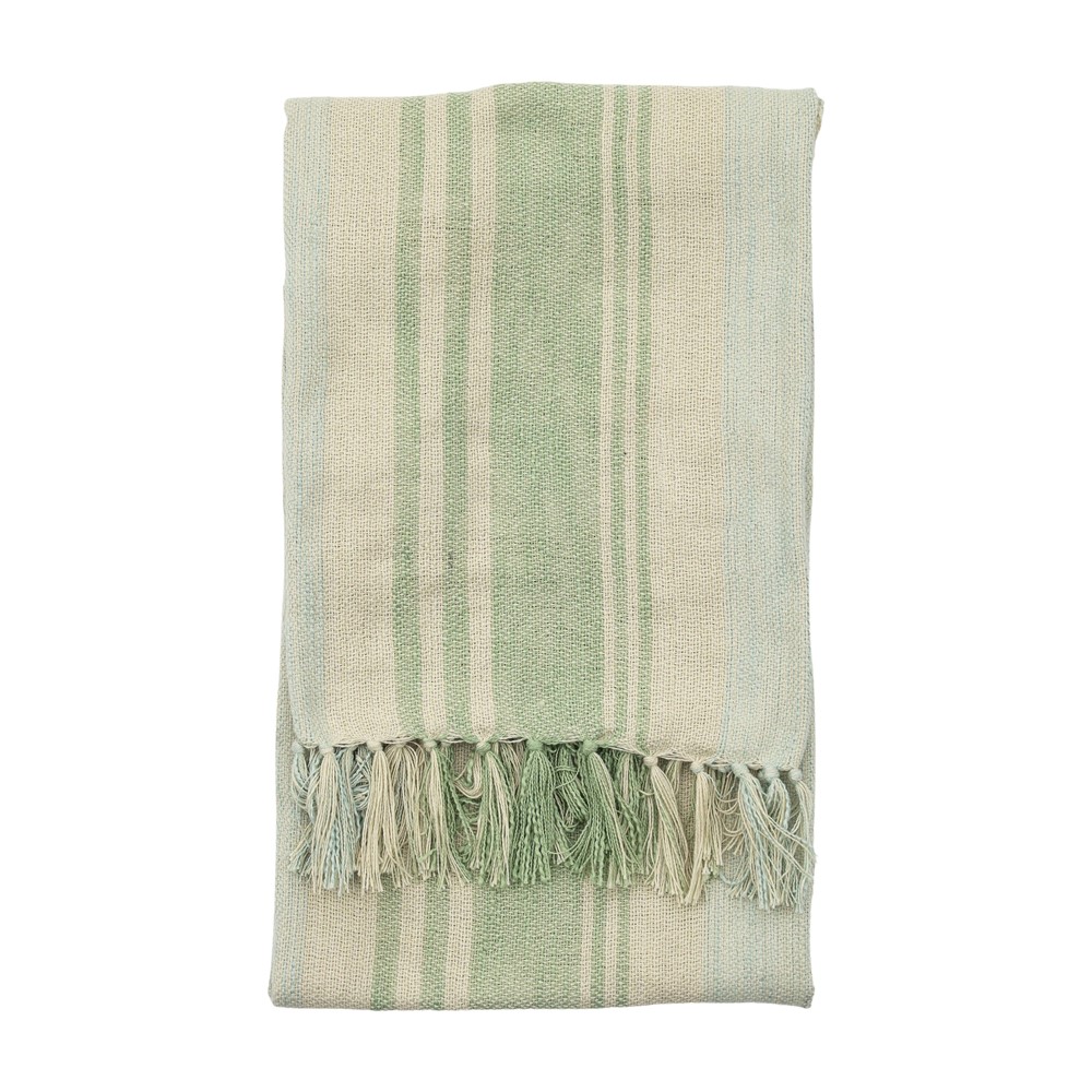 Sophia Stripe Woven Tassel Throw in Green